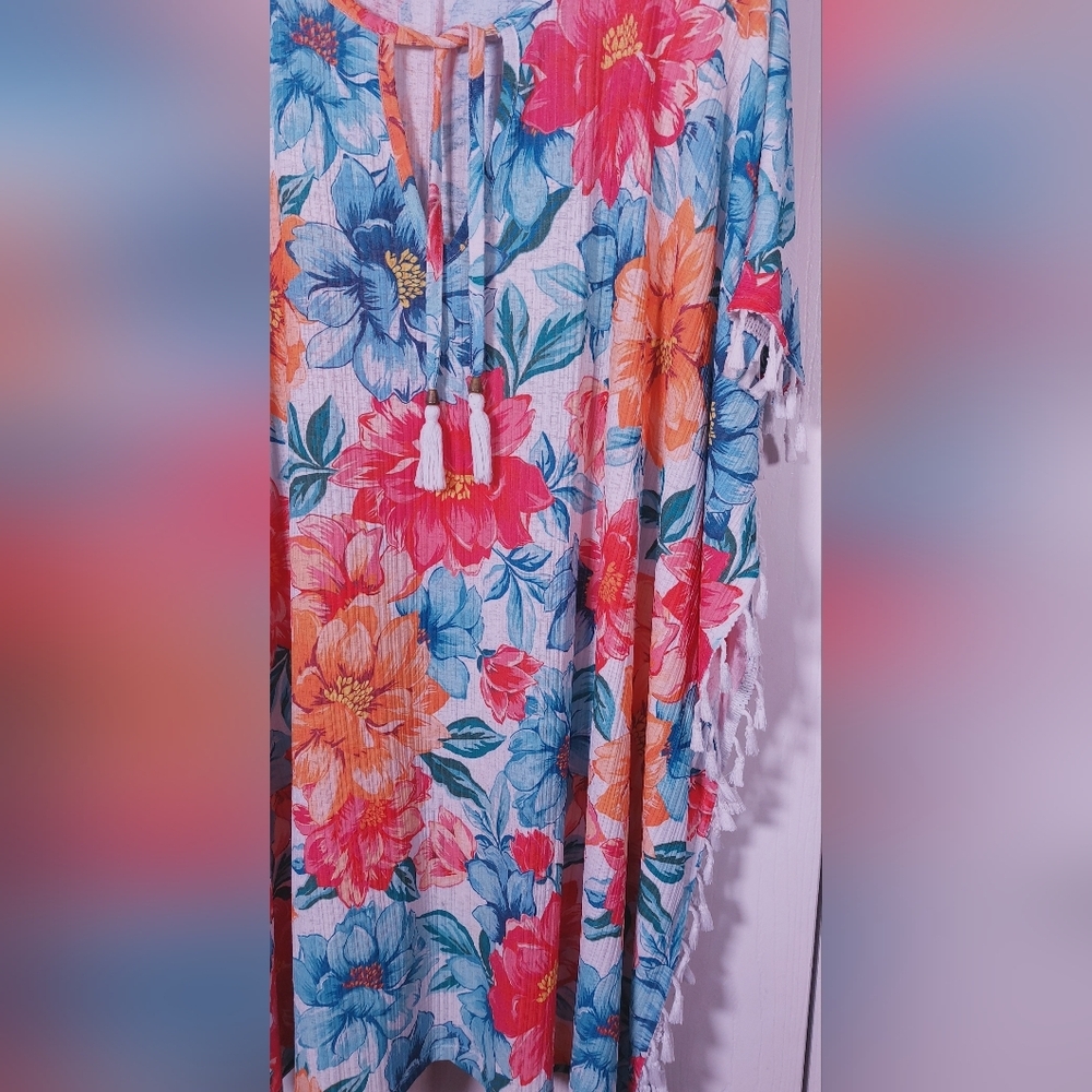 Swimsuit Coverup Fringe Floral Tassels Tropical Beach Resort Pool One Size Color - Picture 4 of 6